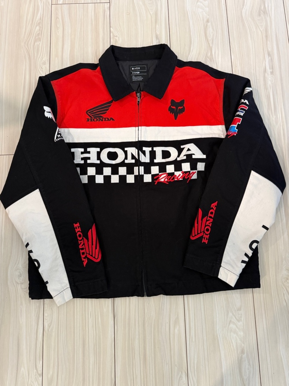 Fox x Honda Racing Black Red White Varsity Bomber Jacket